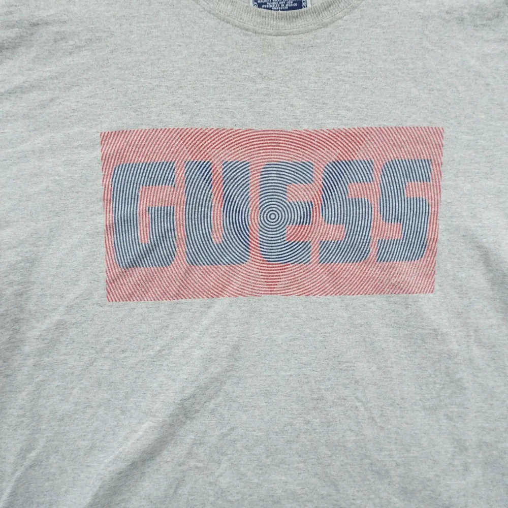 Guess T-Shirt Mens Large Grey Graphic Logo Short Sleeve Heathered Tee - Picture 6 of 7